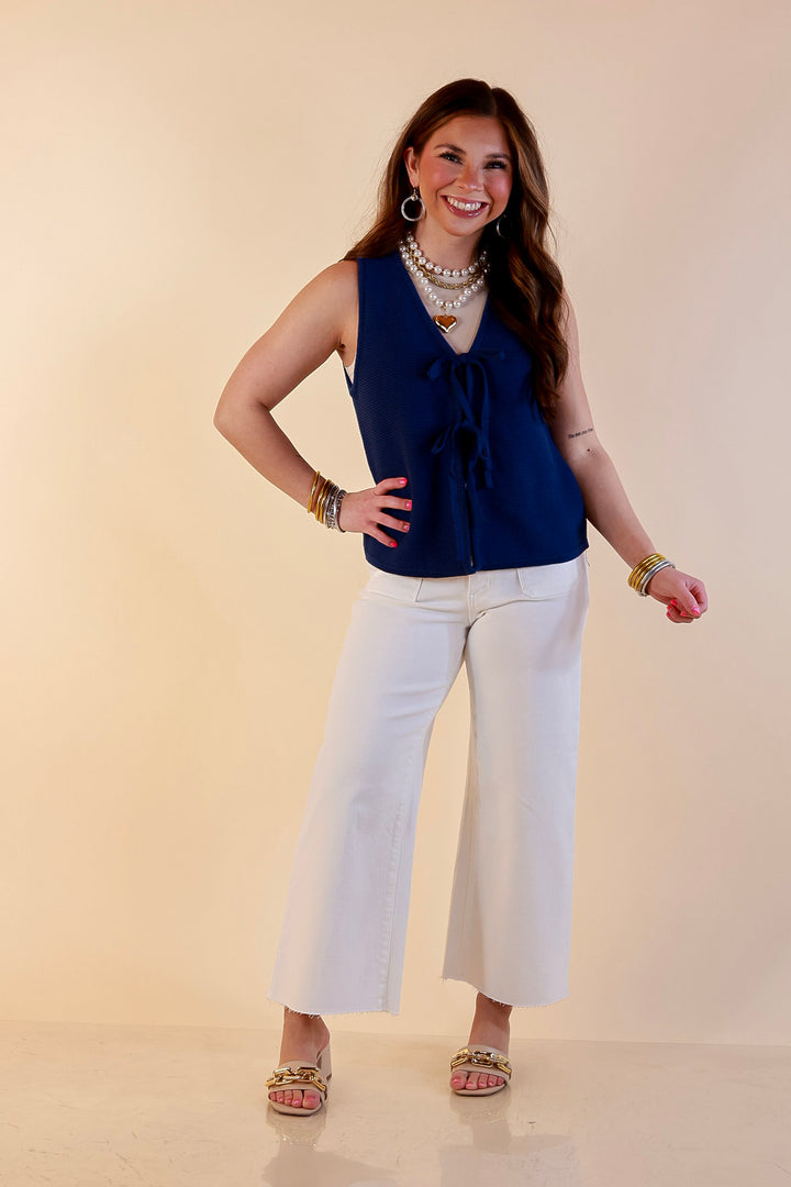 Main Attraction Bow Tie Front Sweater Vest in Navy Blue