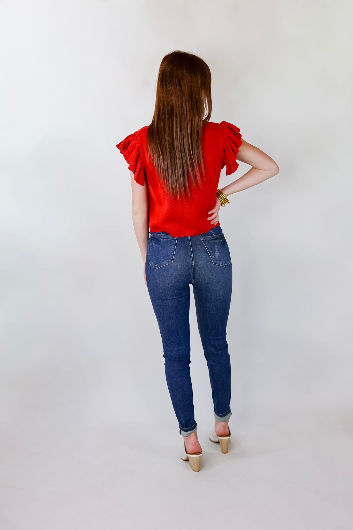 Talk This Way Cheetah Print Sweater Top with Ruffle Cap Sleeves in Red - Giddy Up Glamour Boutique