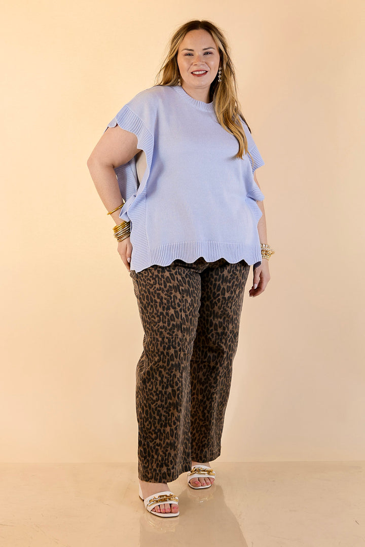 Mud Pie | Sweet Simplicity Scalloped Edge Side Tie Knit One Sized Poncho Sweater in Blue