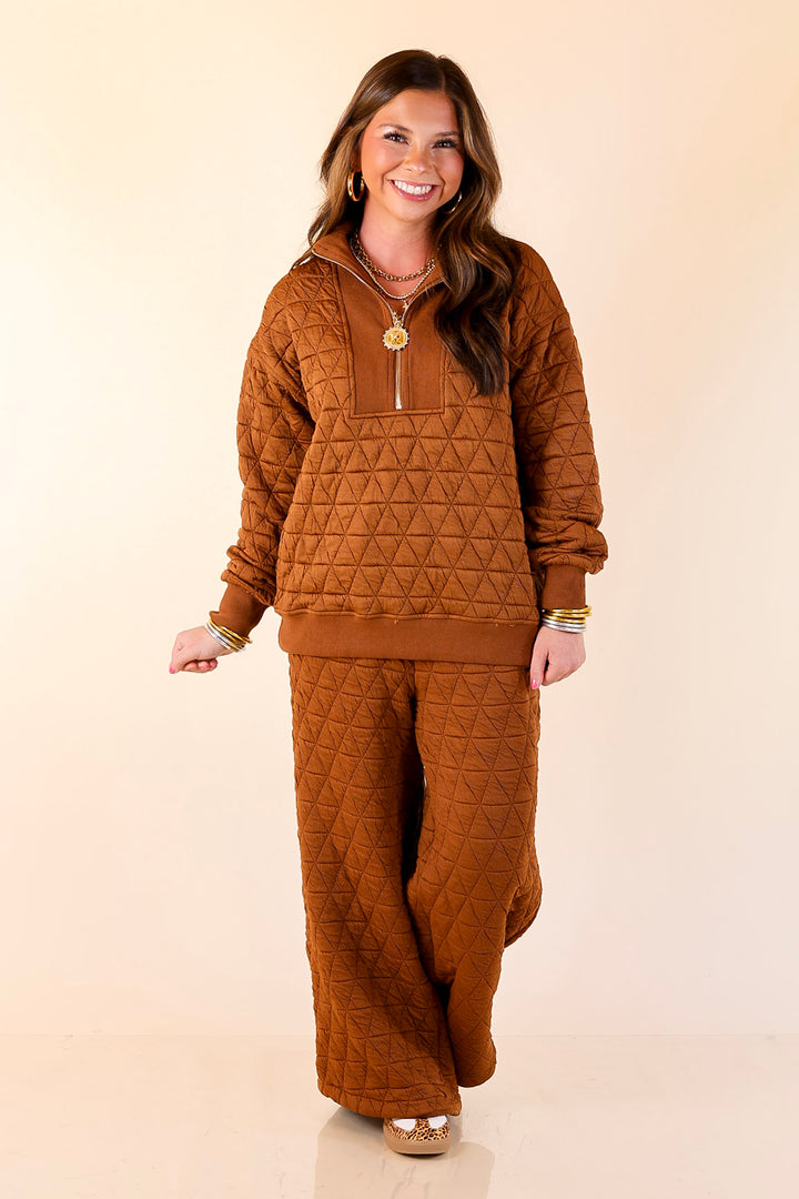 Everyday Elevated Quilted Half Zip Pullover Top in Rust Brown