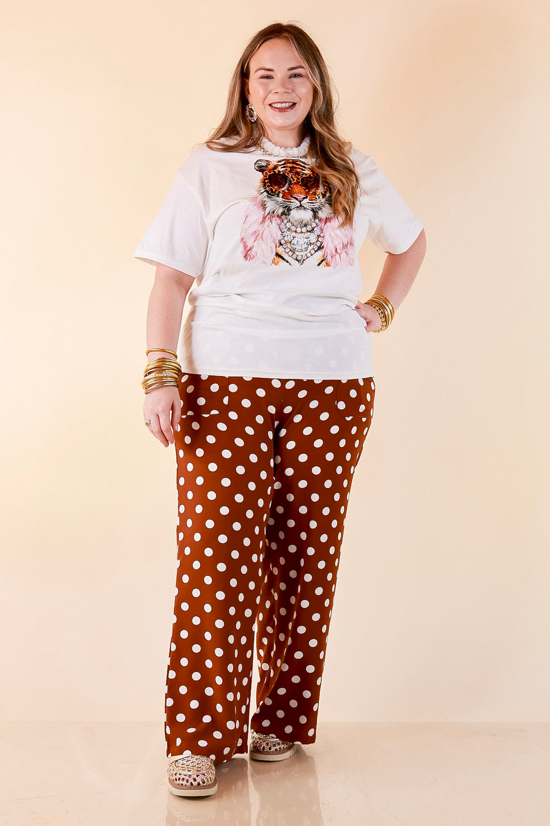 Dressed to Roar Glamourous Tiger Printed Short Sleeve Graphic in White