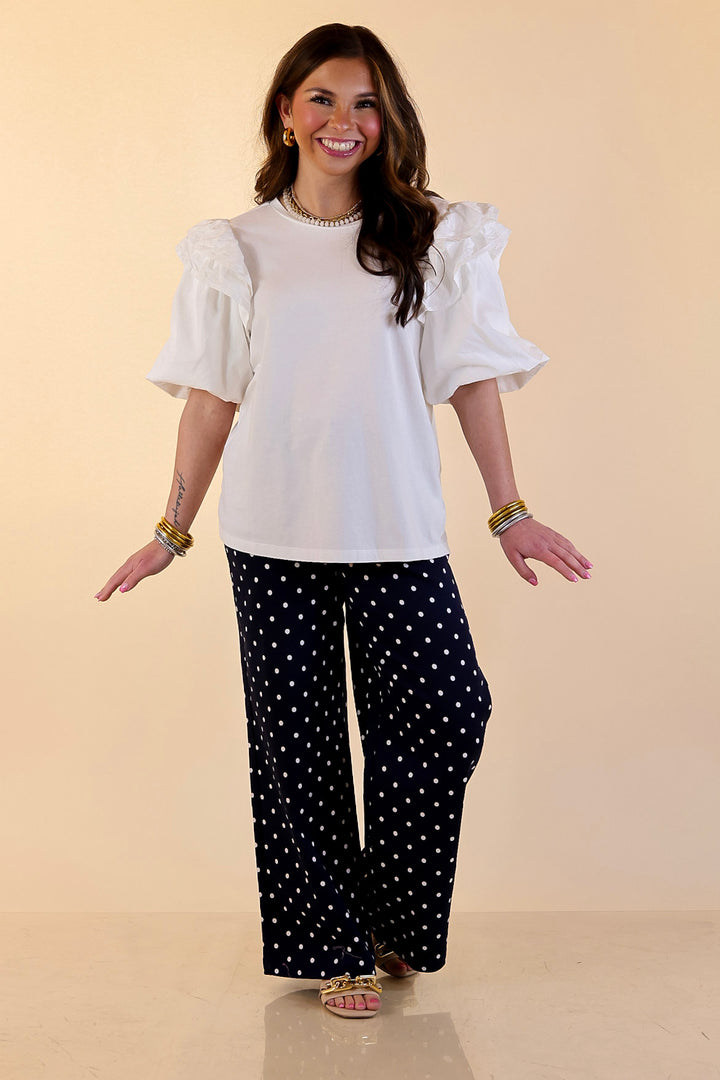 Mud Pie | Standout Style Ruffle Puff Sleeve Knit Top in White