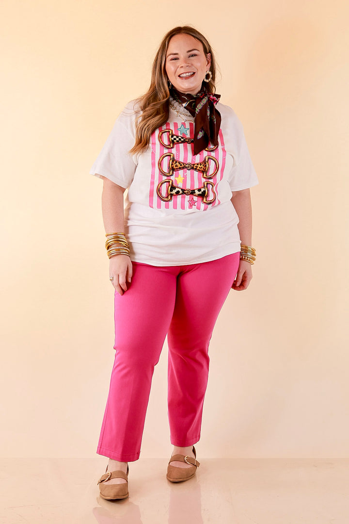 Bit of Charm Horse Bit Printed Short Sleeve Graphic Tee with Stripes and Star Detailing in White