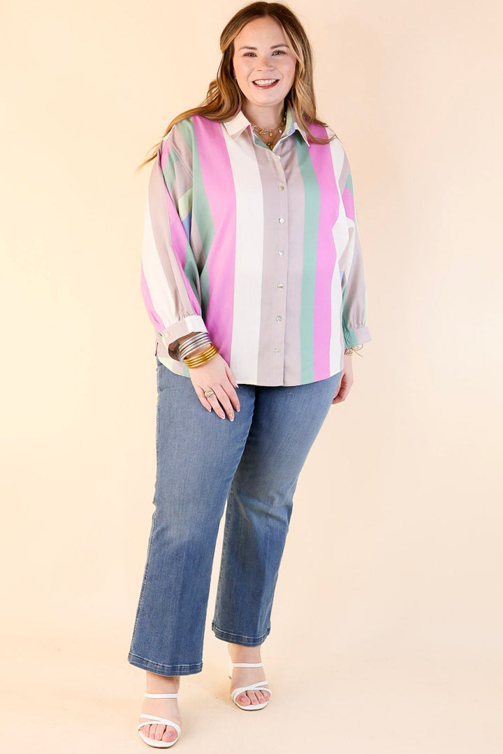 Spring Hues Multicolor Long Sleeve Button Up Top