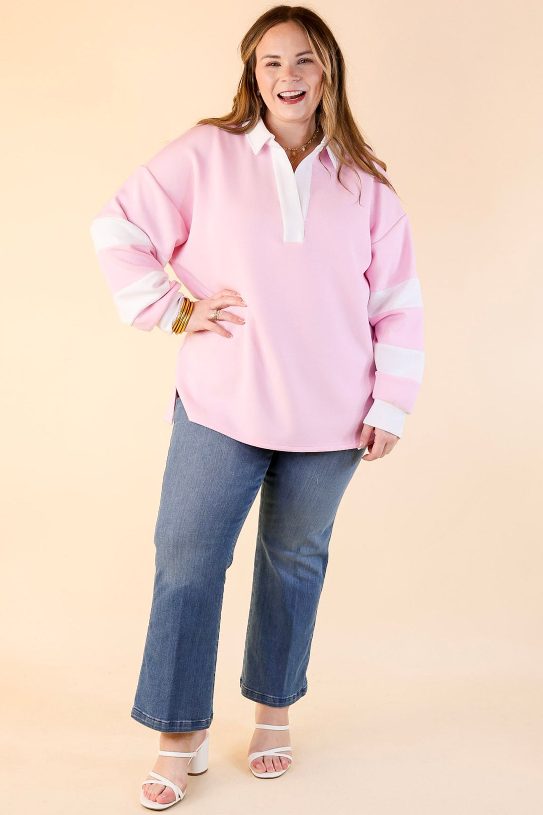 Simply Southern | Game Changer Long Sleeve Top with a Collar in Light Pink
