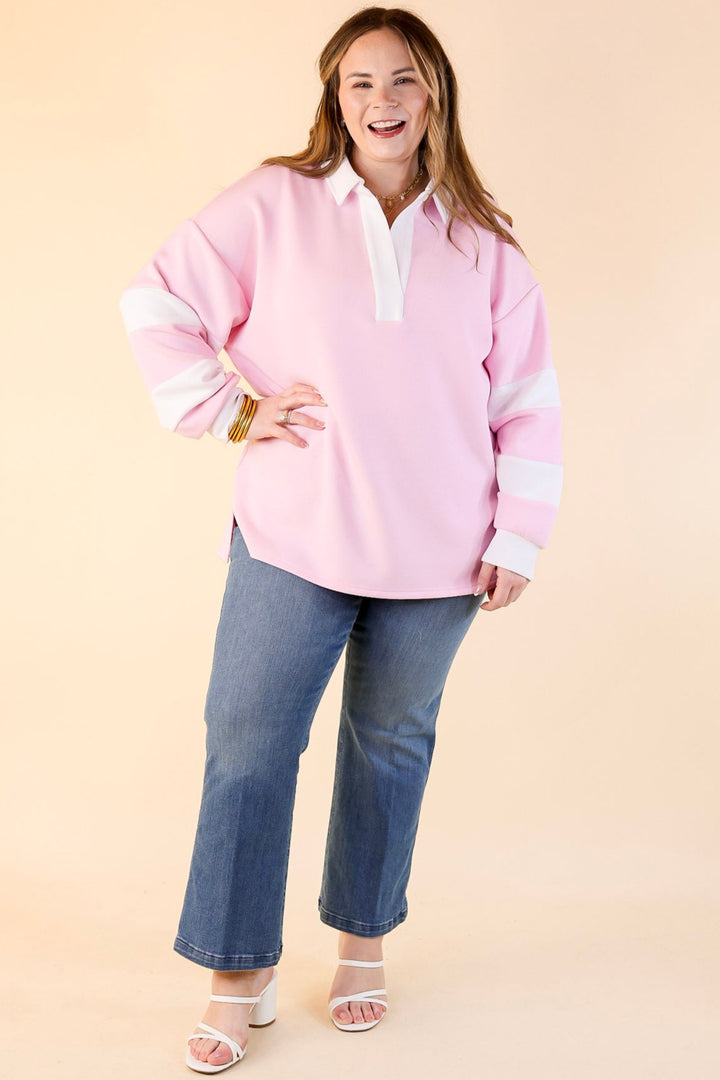 Simply Southern | Game Changer Long Sleeve Top with a Collar in Light Pink
