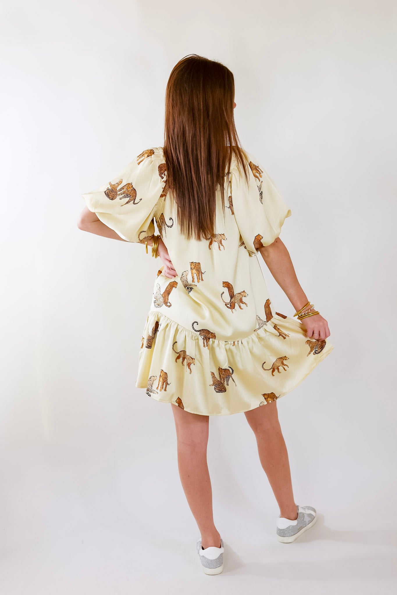 Flirting For Fun Leopard Print Satin Midi Dress in Ivory - Giddy Up Glamour Boutique