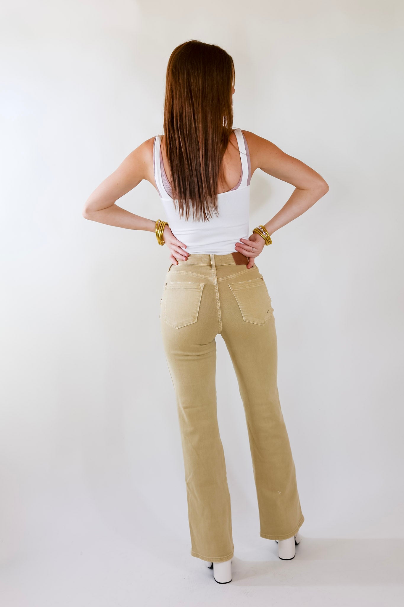 Judy Blue | Fall Crush Slim Boot Cut Jeans in Khaki - Giddy Up Glamour Boutique