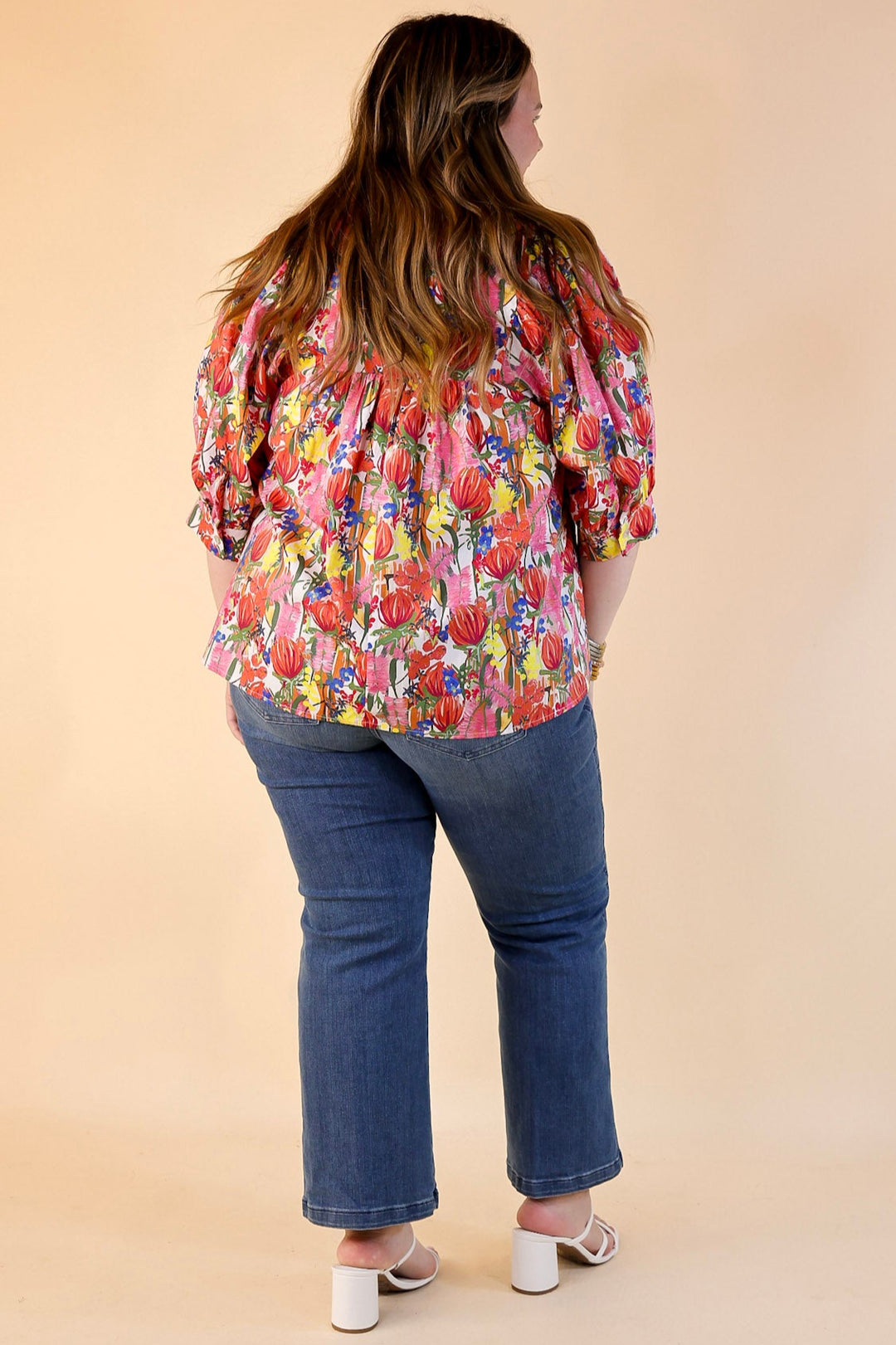 Blissful Bloom Floral Print Top with Puff Sleeves in Pink Mix