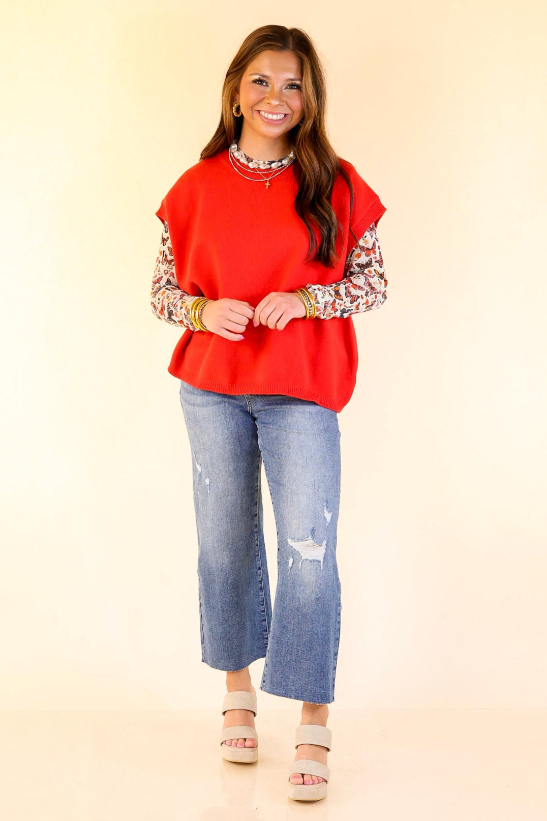 Effortlessly Yours Short Sleeve Oversized Sweater in Red