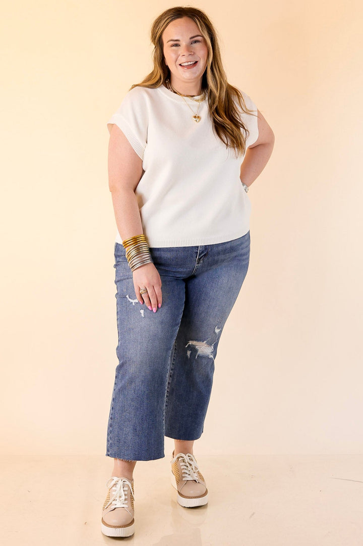 Effortlessly Yours Short Sleeve Crew Neck Sweater in White