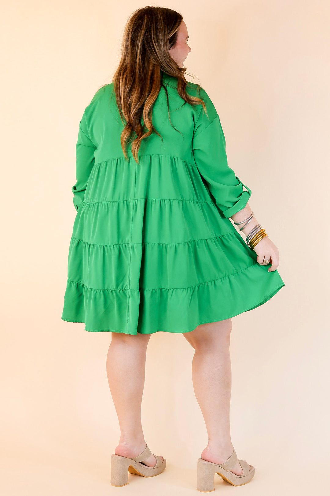 Risky Business Button Up Babydoll Dress in Green