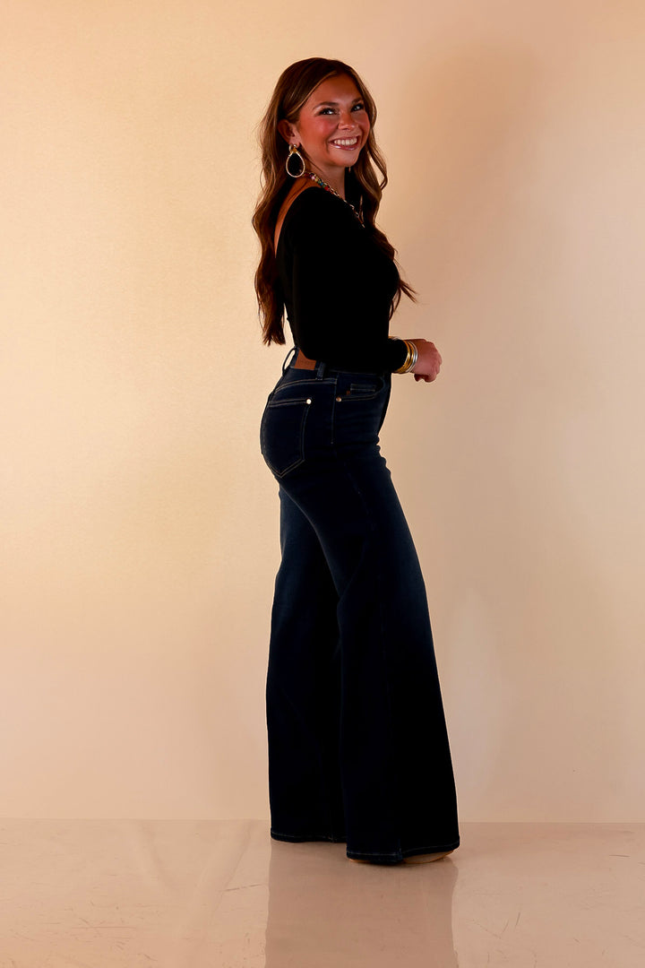 Judy Blue | Lasting Impression Lux Retro Wide Leg Jeans in Dark Twilight Blue Wash