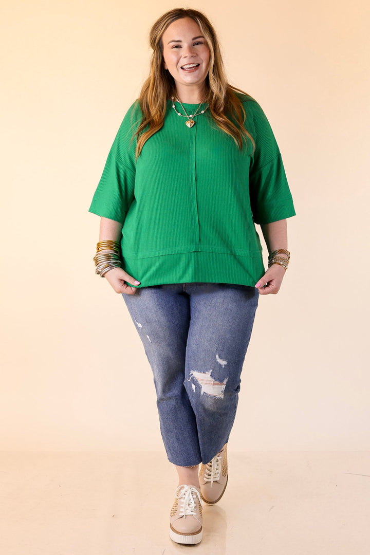 Subtle Spark Crew Neck Short Sleeve Shirt with Seam Detailing in Green