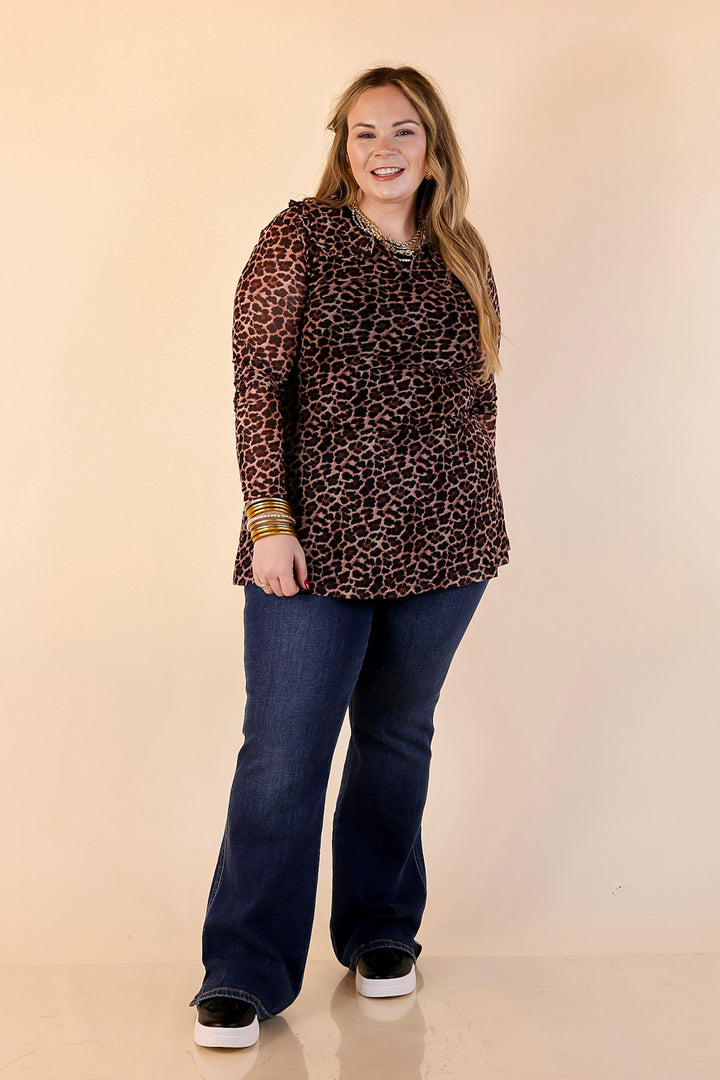Pretty and Poised Mesh Top with Ruffle Peter Pan Collar in Leopard Print