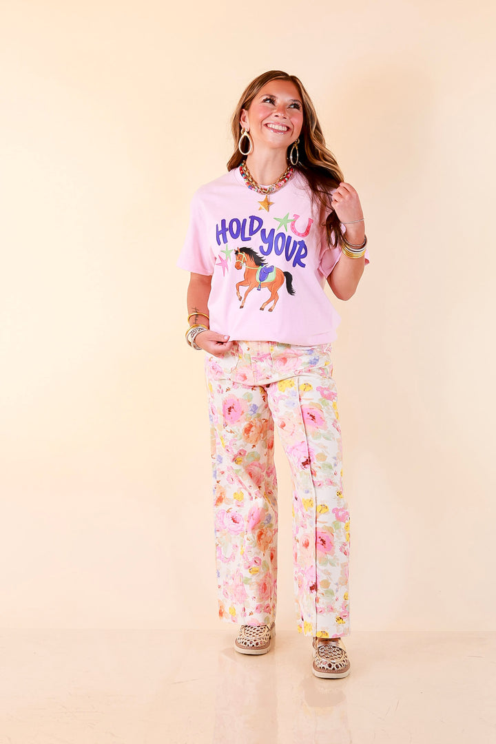 Rein It In "Hold Your Horses" Short Sleeve Graphic Tee in Light Pink