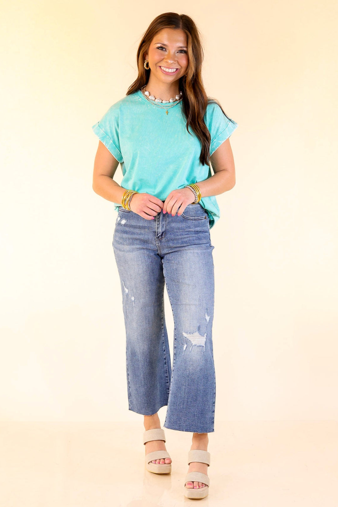 Chic Made Easy Short Sleeve Shirt in Turquoise