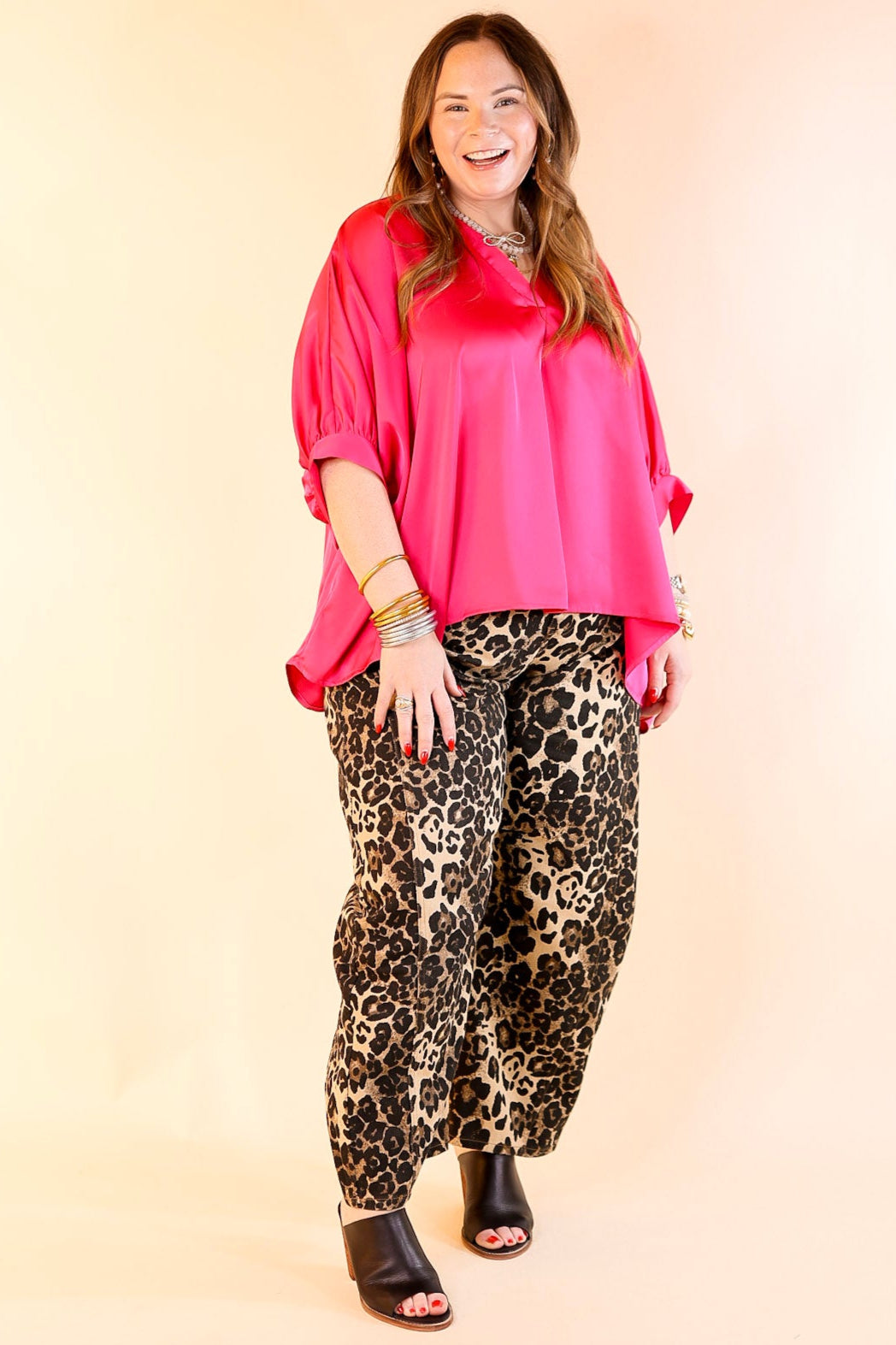 Irresistibly Chic Half Sleeve Oversized Blouse in Fuchsia Pink