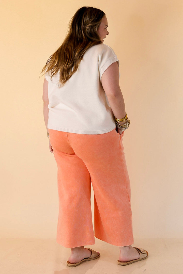 Cozy Girl Cropped Acid Washed Drawstring Pant in Coral Orange