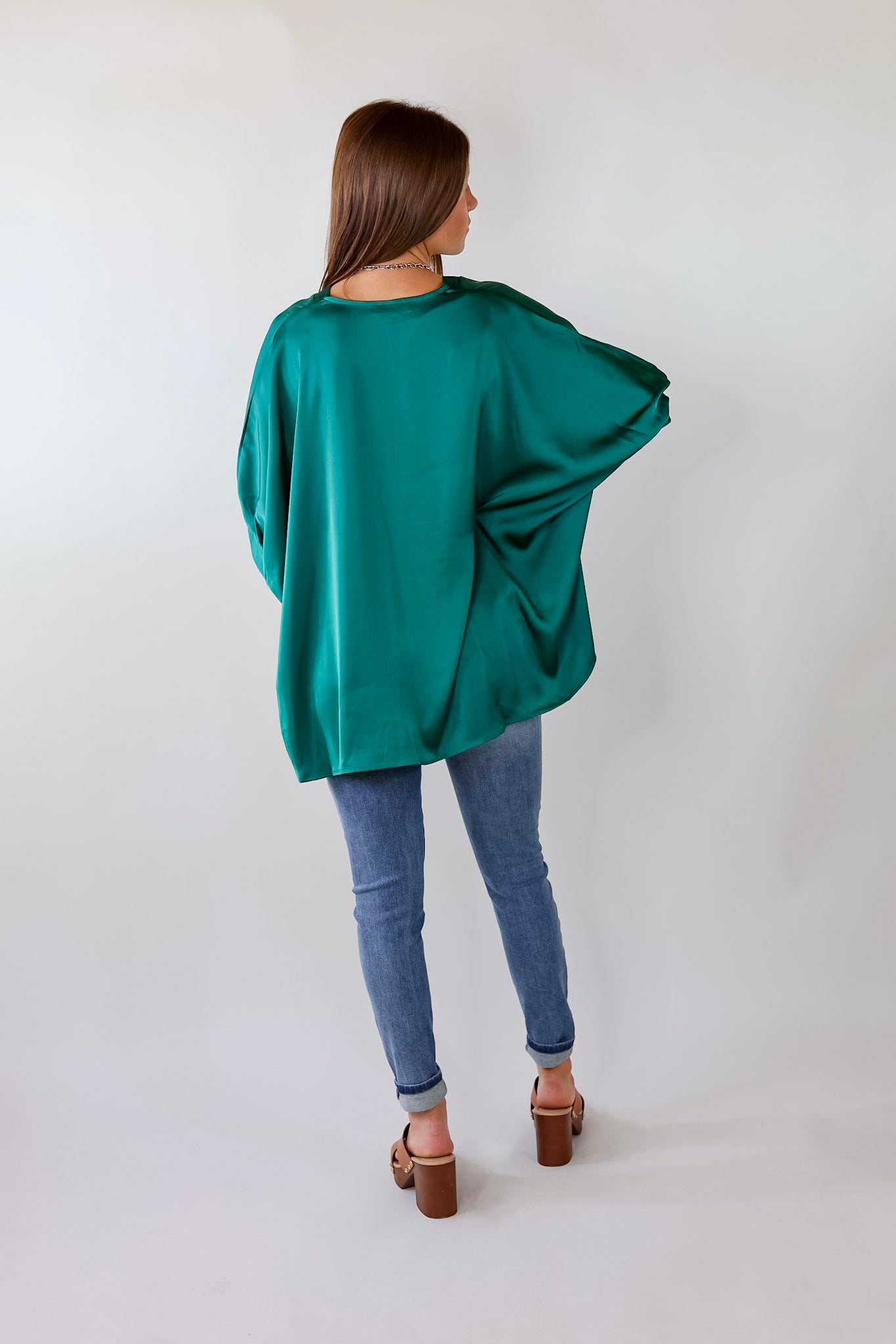 Irresistibly Chic Half Sleeve Oversized Blouse in Hunter Green - Giddy Up Glamour Boutique