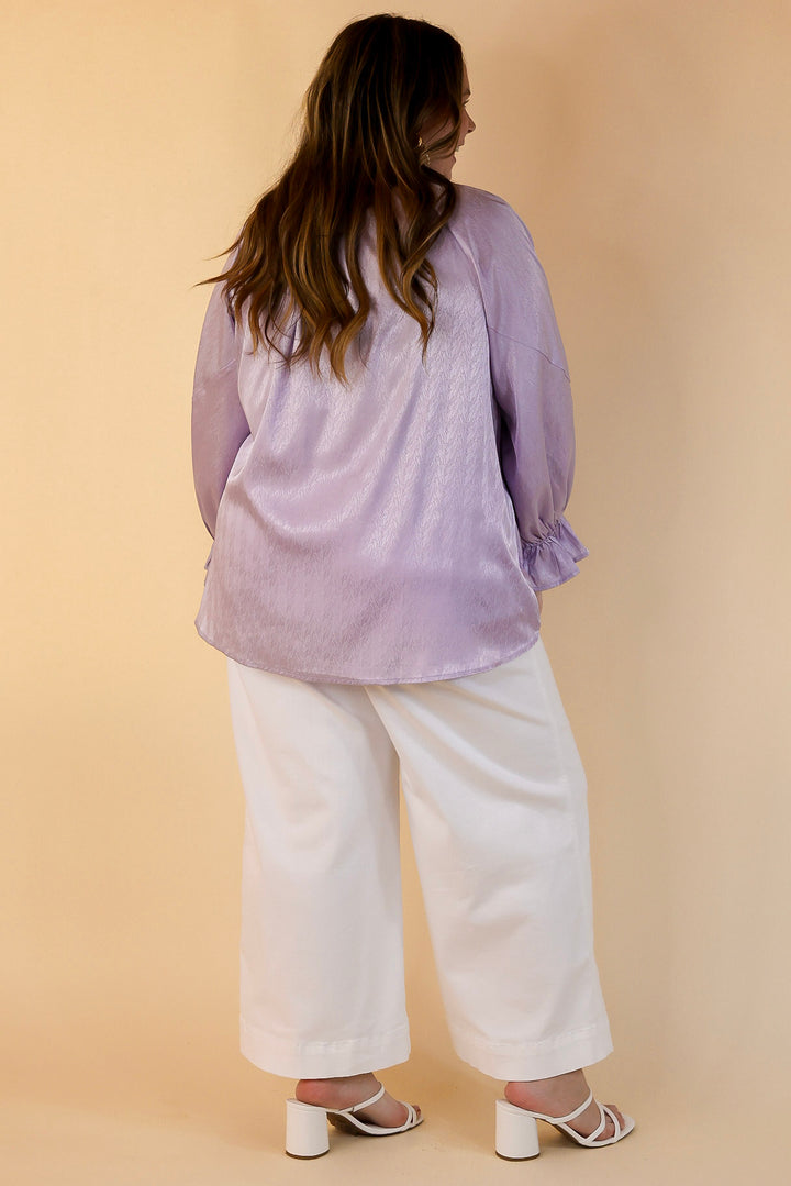 Sunset Situation Front Tie Keyhole Blouse in Lavender Purple