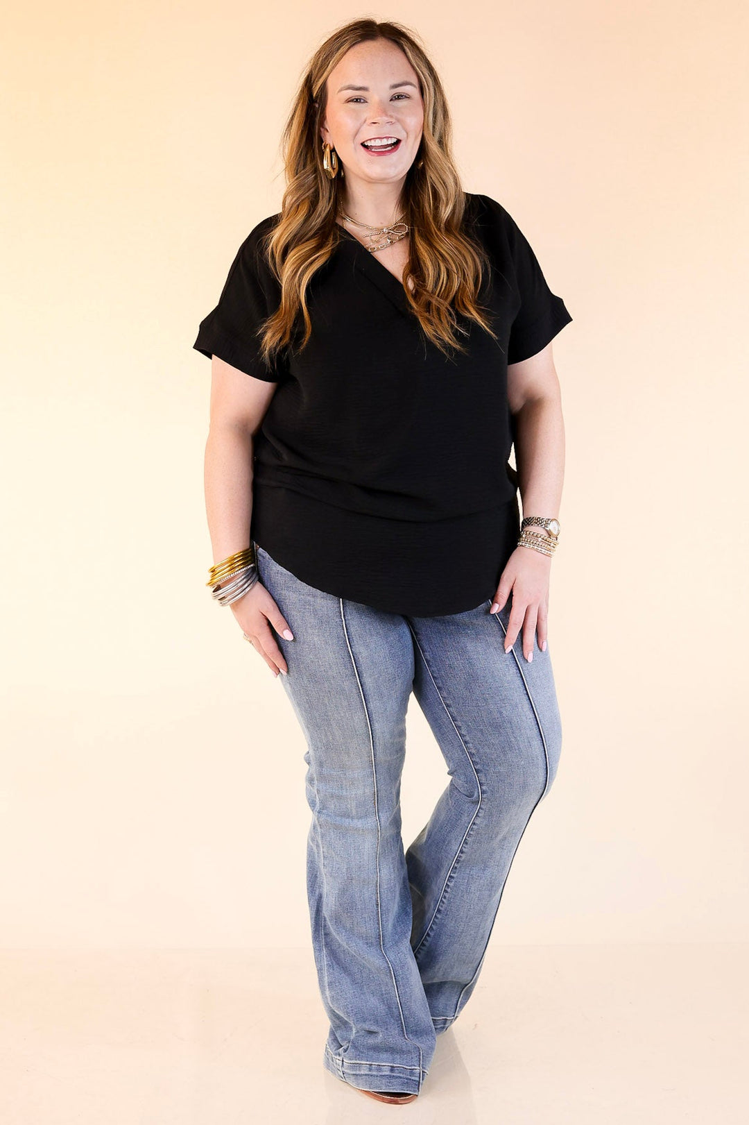 Judy Blue | Double Take Denim Trouser Flare Jeans with Seam Detailing in Medium Wash