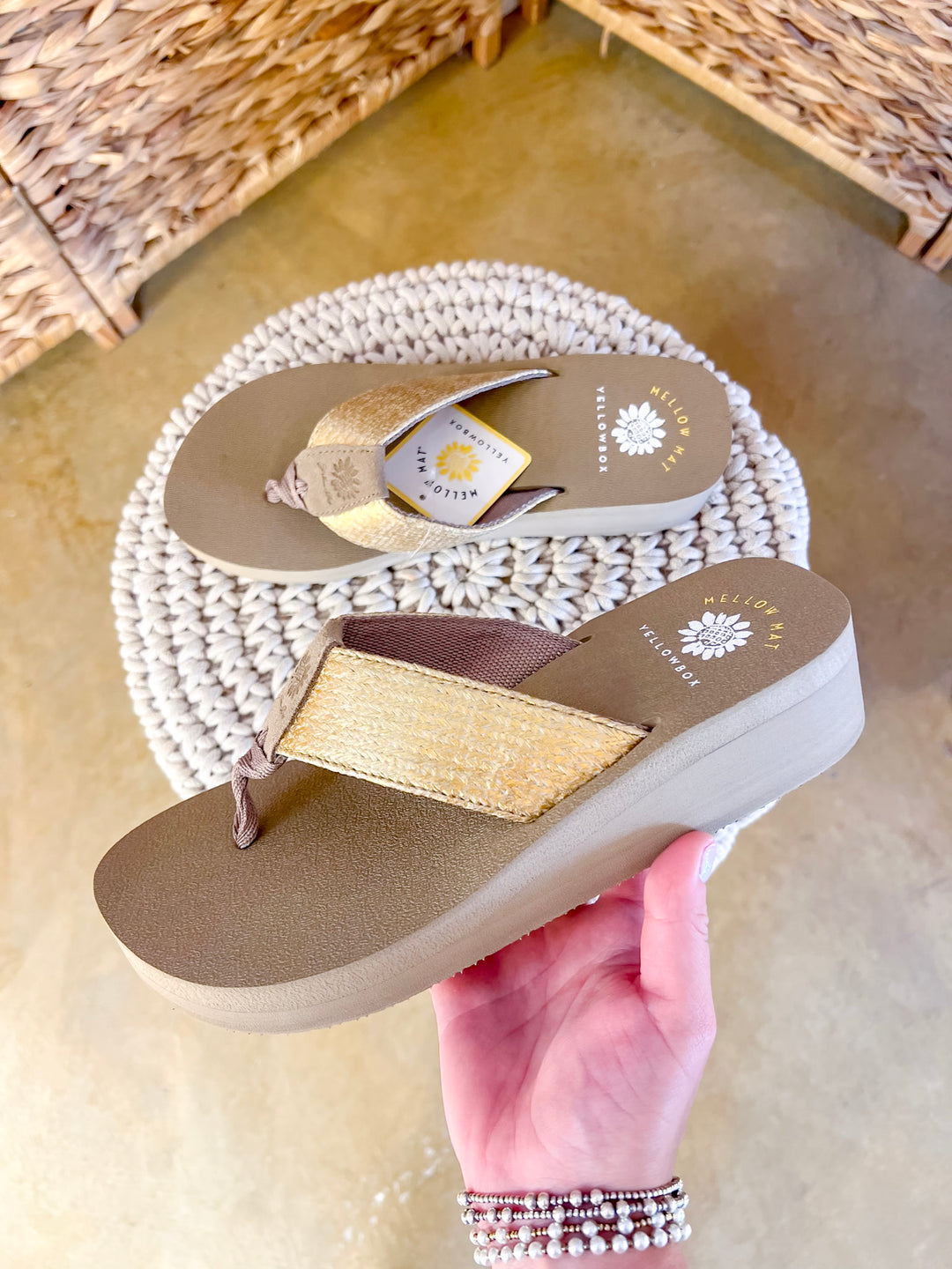 Yellow Box | Layla Platform Comfort Flip Flops in Gold