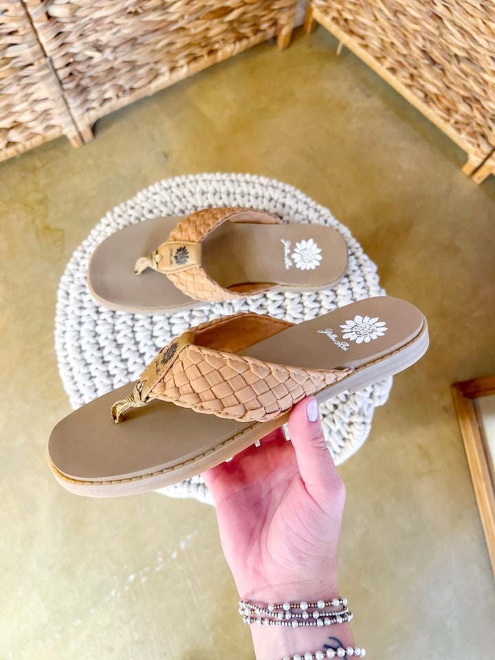 Yellow Box | Irving Woven Comfort Flip Flops in Almond