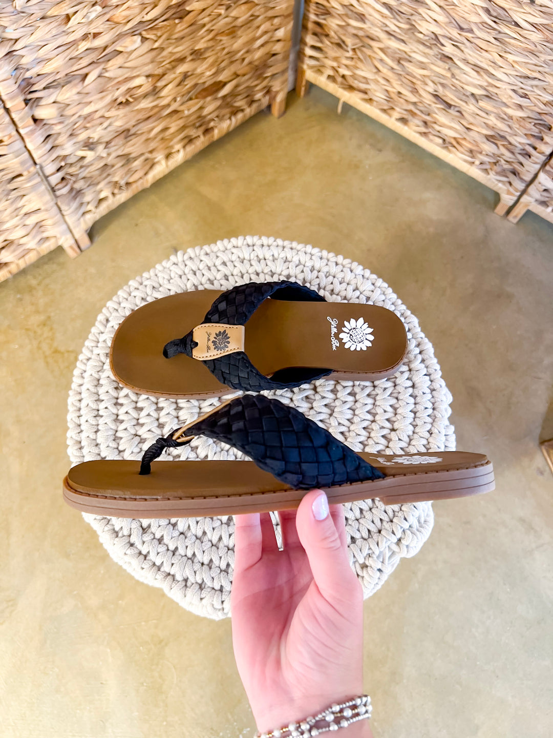 Yellow Box | Irving Woven Comfort Flip Flops in Black