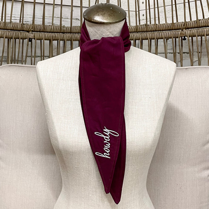 Howdy Embroidered Ascot Scarf in Maroon