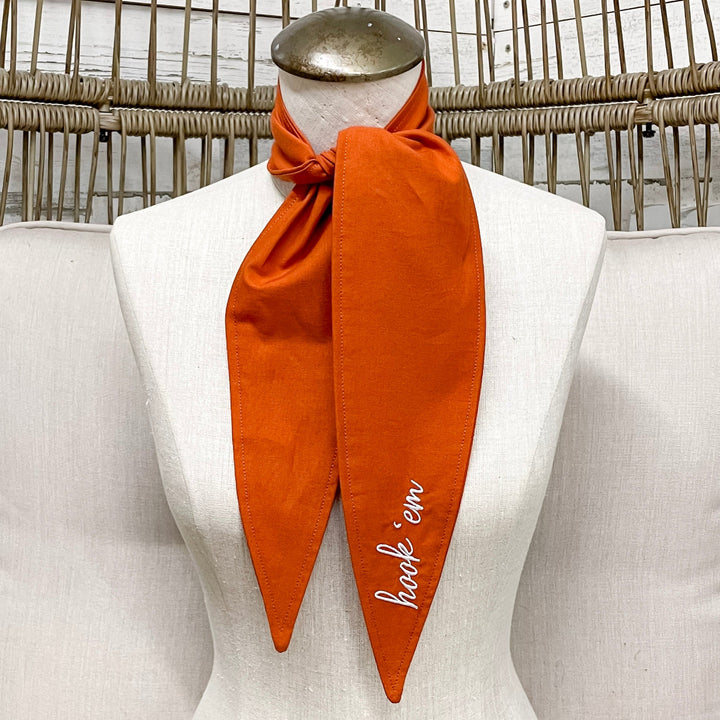 Hook'Em Embroidered Ascot Scarf in Orange