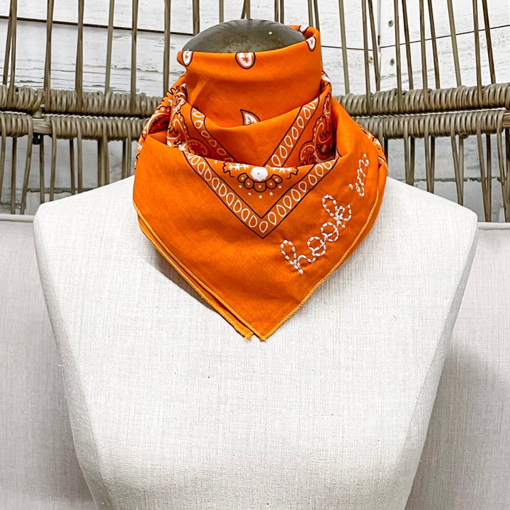 Hook'Em Embroidered Bandana in Orange