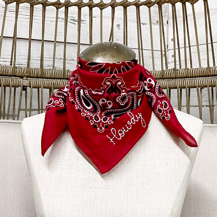 Howdy Embroidered Bandana in Maroon