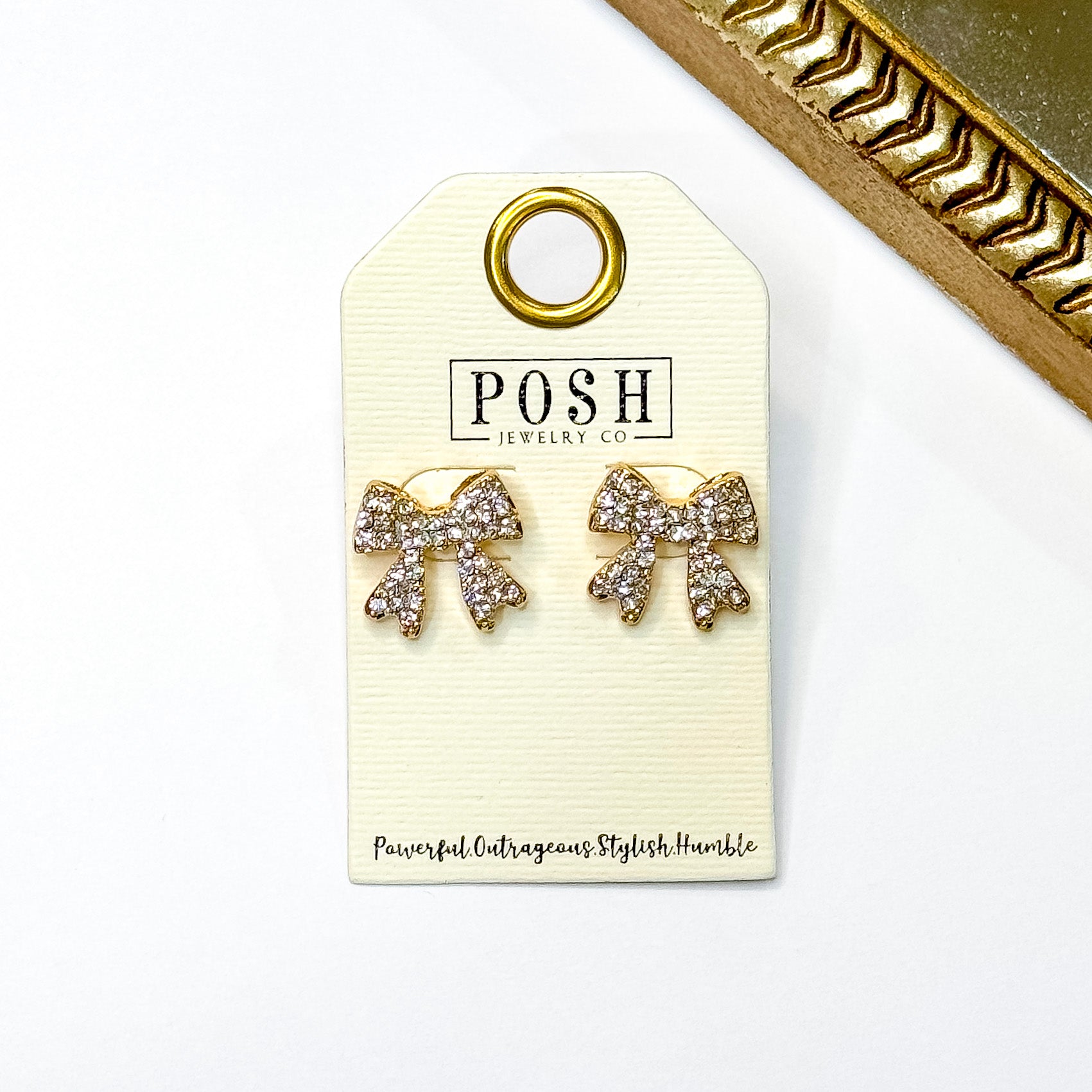 Posh by Pink Panache | Twinkle Bow Gold Tone Stud Earrings