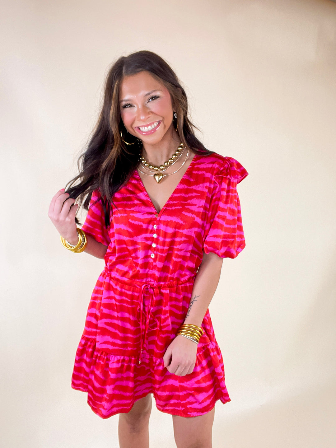 Head Turner Animal Print Romper in Pink and Red