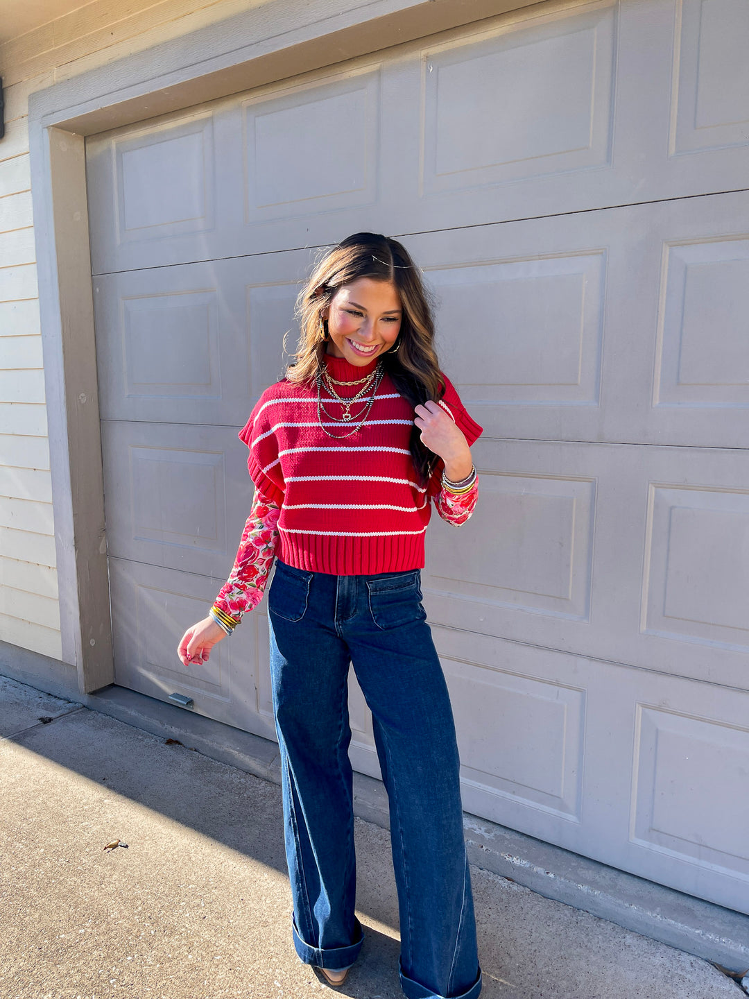 The Perfect Layer Colorful Floral and Hearts Print Mesh Long Sleeve Top in White