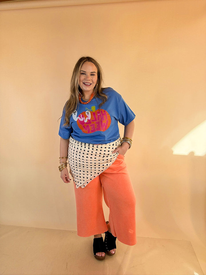 Boo Thing Colorful Leopard Print Pumpkin and Ghost Halloween Graphic Tee in Periwinkle Blue