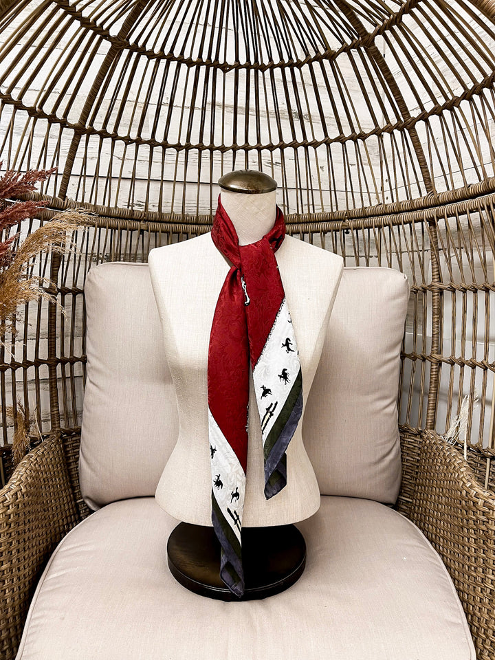 Wyoming Traders | LTD Edition | Fences Print Silk Wild Rag Scarf in Maroon