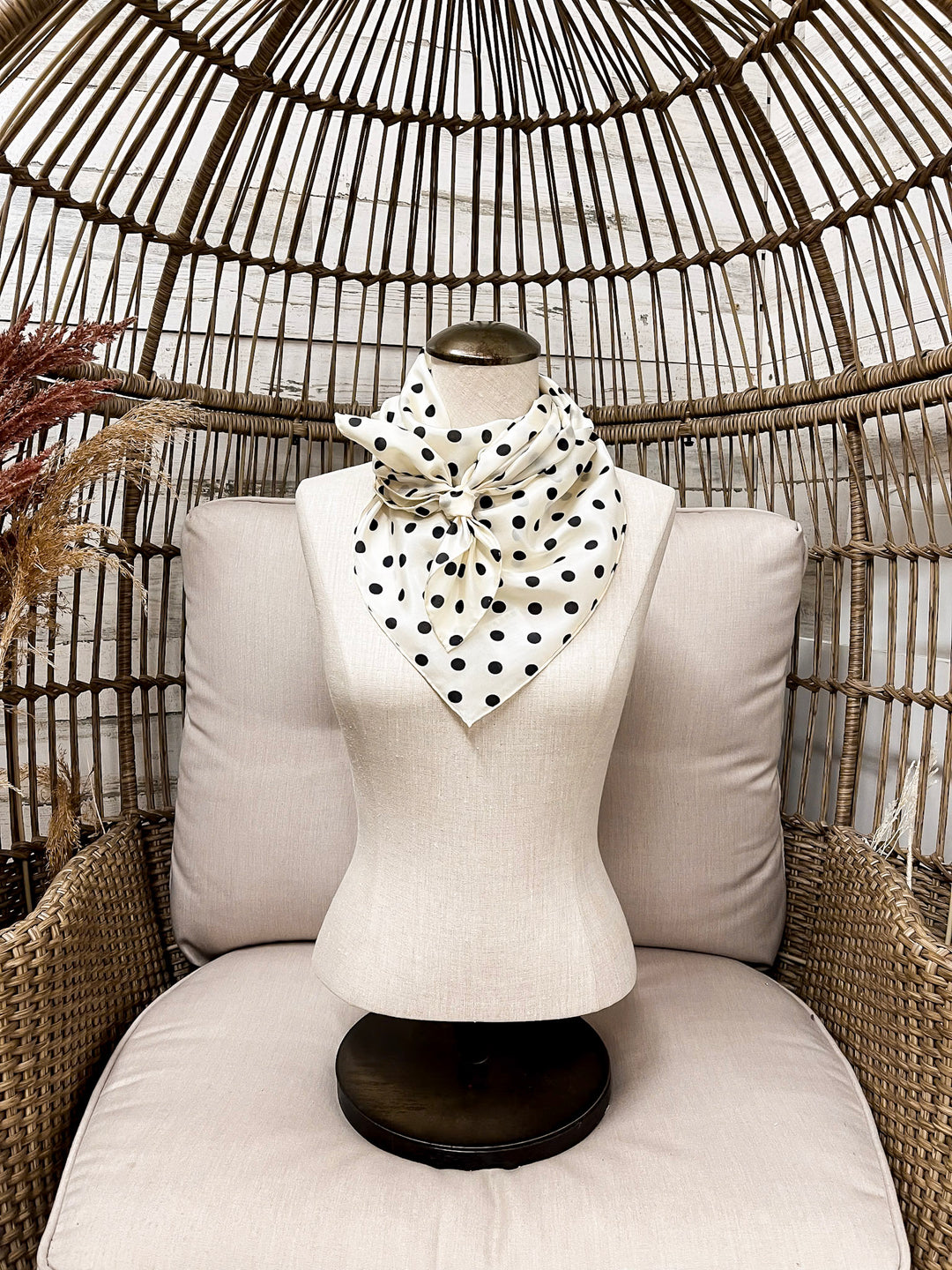 Wyoming Traders | Cowboy Polka Dot Silk Wild Rag Scarf in Ivory