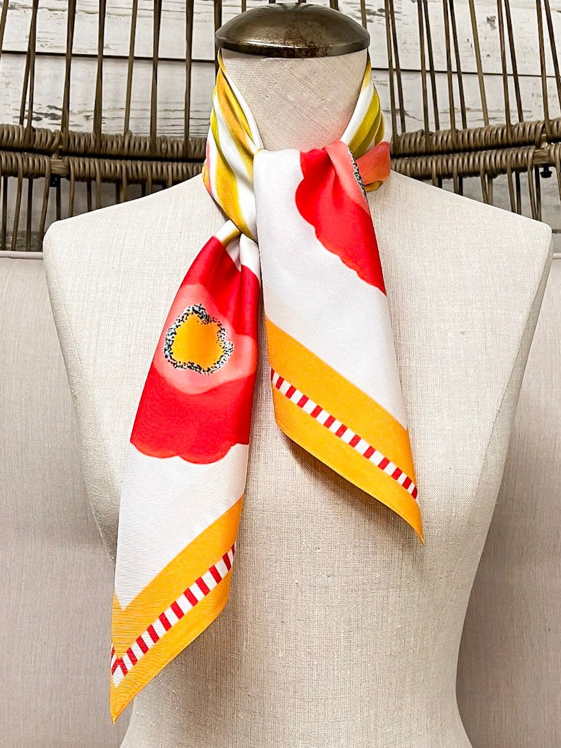 KB's Canvas | Poppy Fleur Floral Print Scarf in Cream and Orange