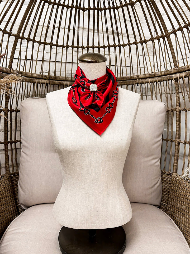 KB's Canvas | In Good Reins Horse Bit Print Scarf in Red and Black