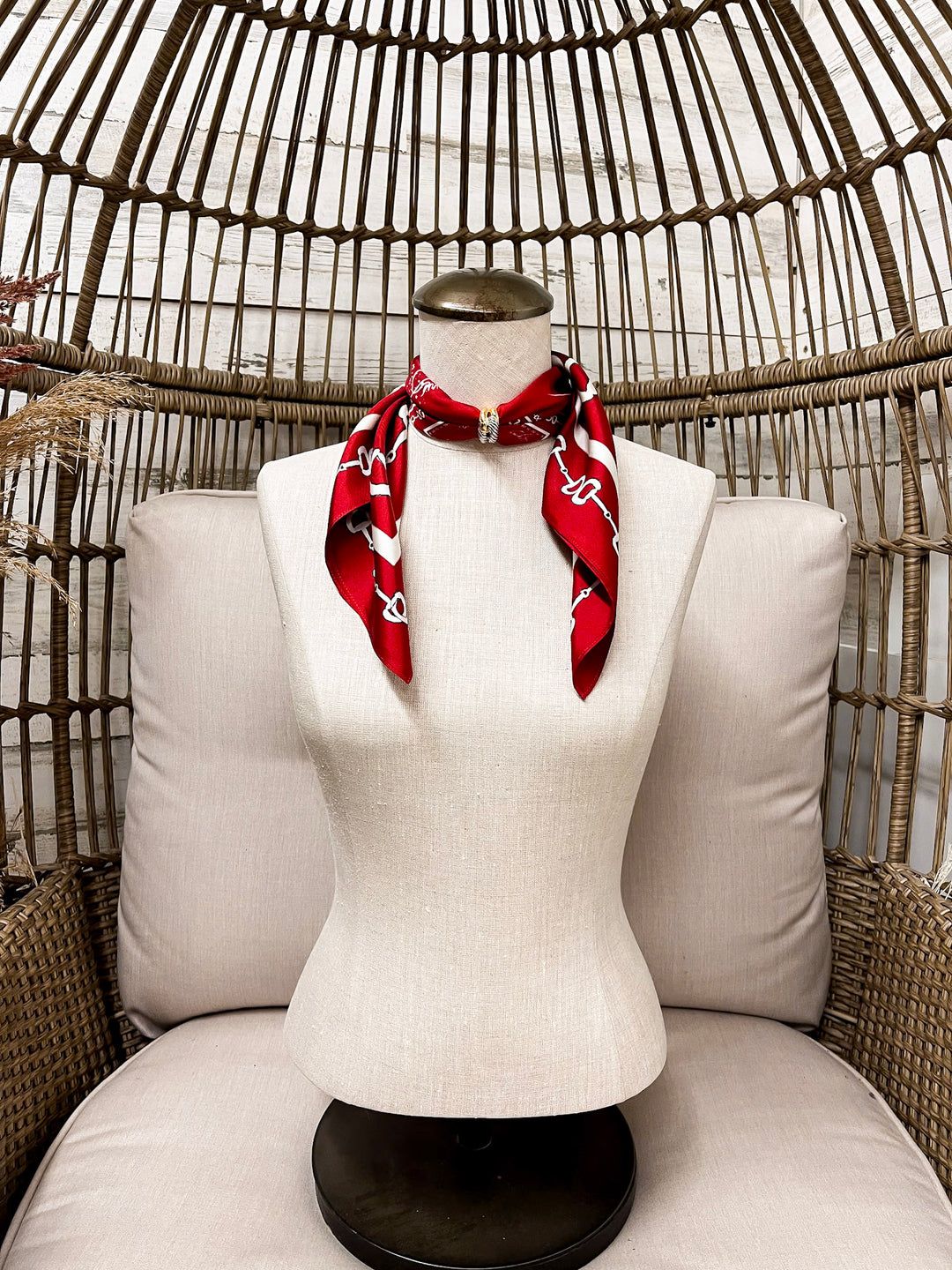 KB's Canvas | In Good Reins Horse Bit Print Scarf in Maroon and White