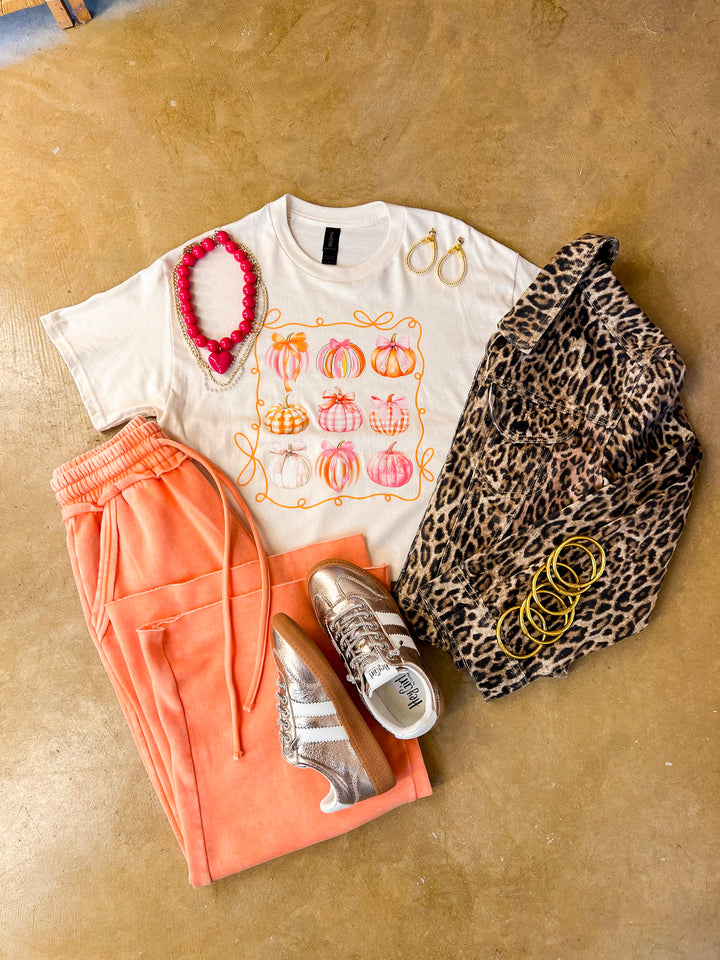 Pretty Little Pumpkins Bow and Pumpkin Fall Graphic Tee in Natural