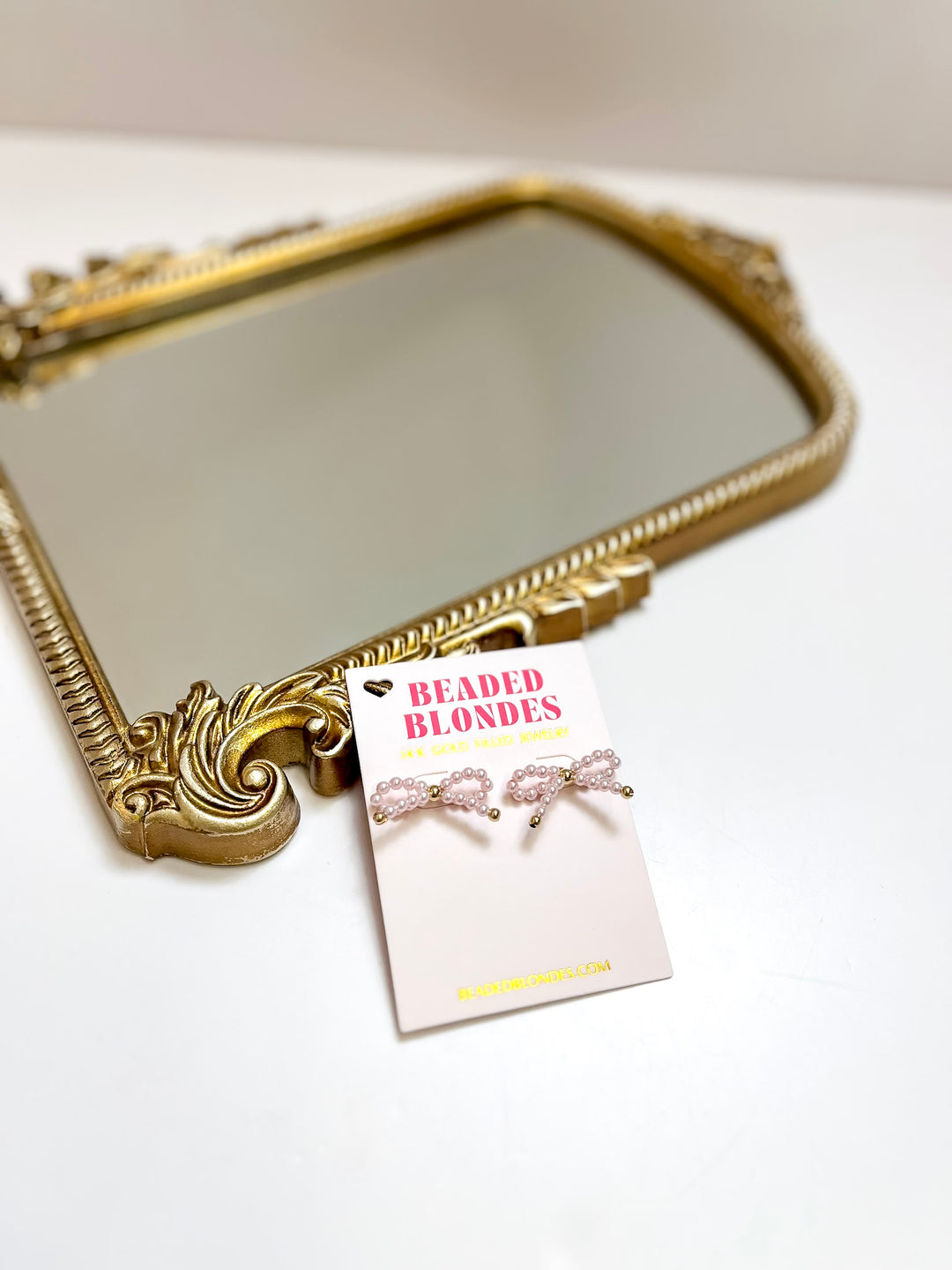 Beaded Blondes | Pink Pearl Beaded Bow Earrings