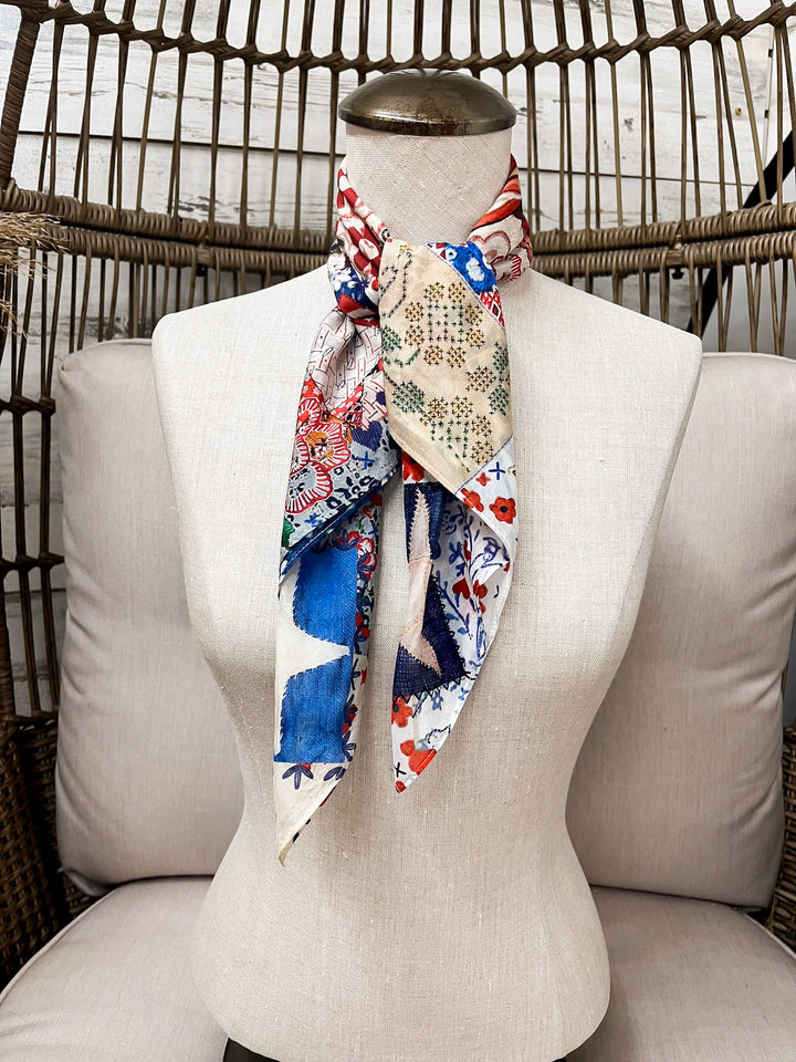XOXO Art & Co | 1776 Shorty Wild Rag Scarf in Ivory, Red and Blue