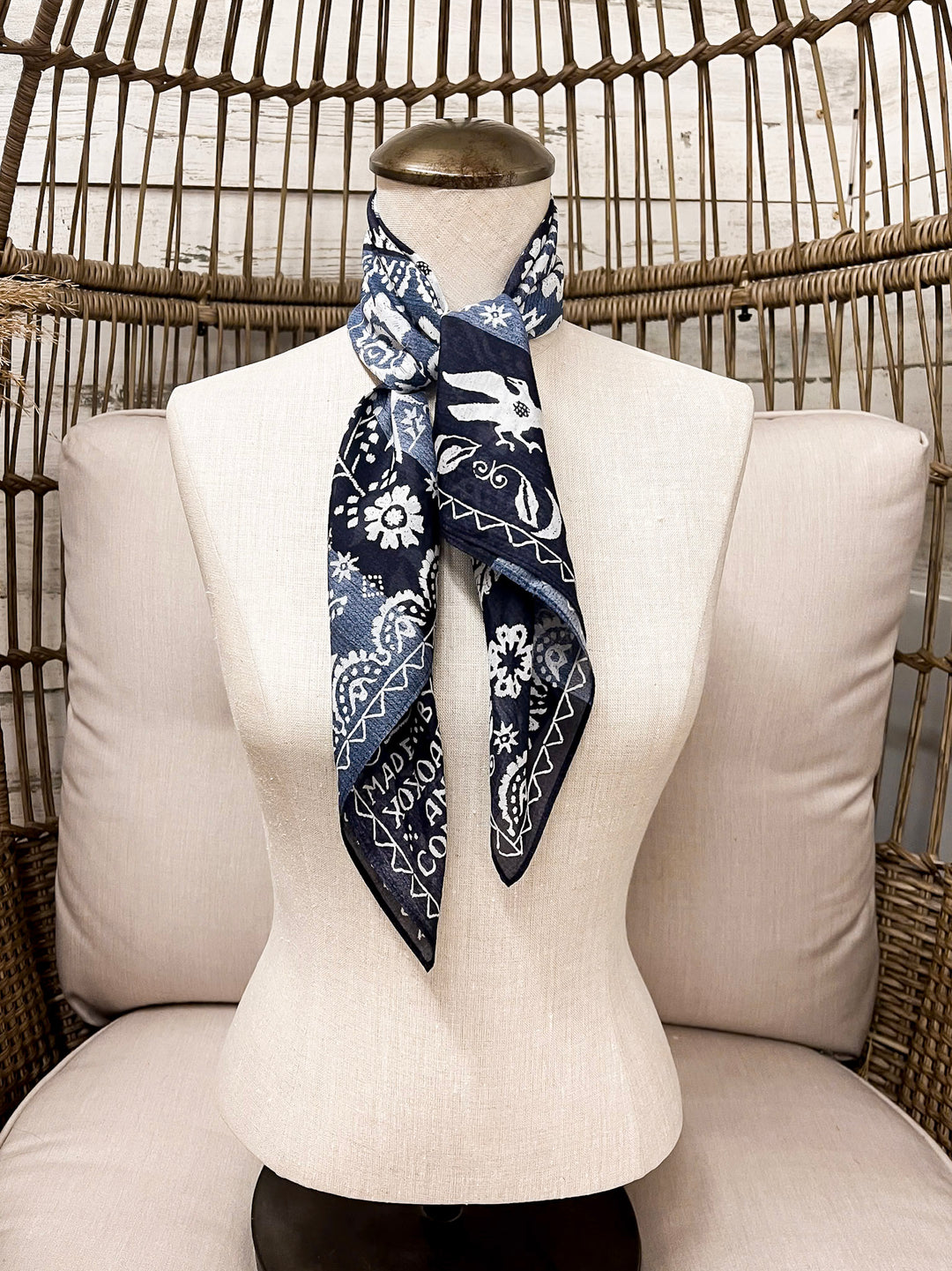 XOXO Art & Co | Woven Coverlet Shorty Wild Rag Scarf in Navy Blue