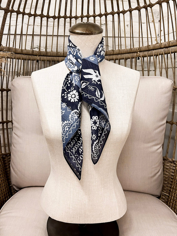XOXO Art & Co | Woven Coverlet Shorty Wild Rag Scarf in Navy Blue
