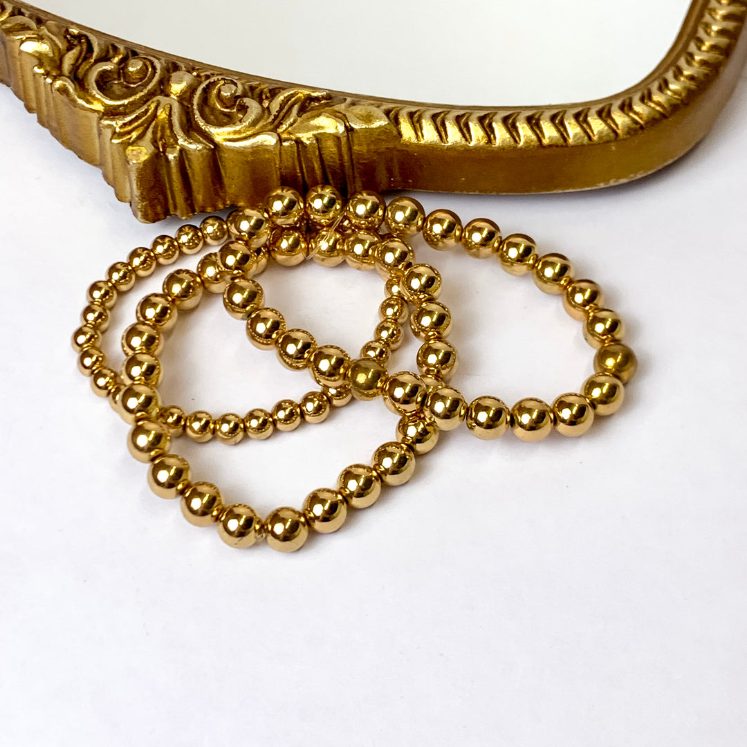 Set of Three | Beaded Bracelet Set in Gold Tone - Giddy Up Glamour Boutique