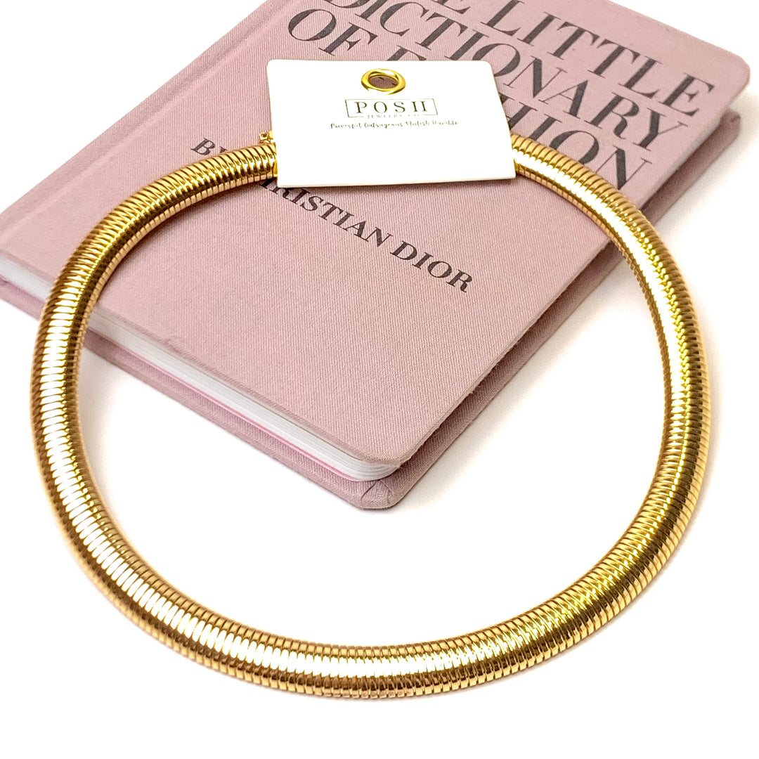 Posh By Pink Panache | Cobra Chain Collar Necklace in Gold - Giddy Up Glamour Boutique