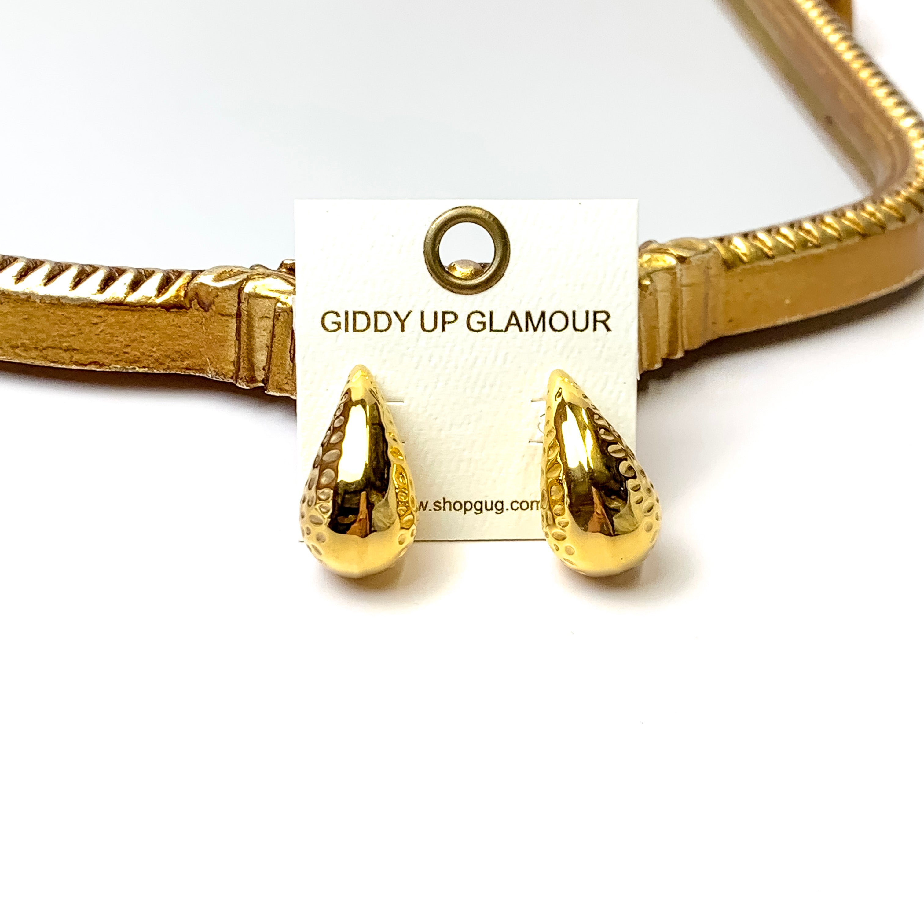 Bracha | Romy Hammered Drop Stud Earrings in Gold Tone - Giddy Up Glamour Boutique